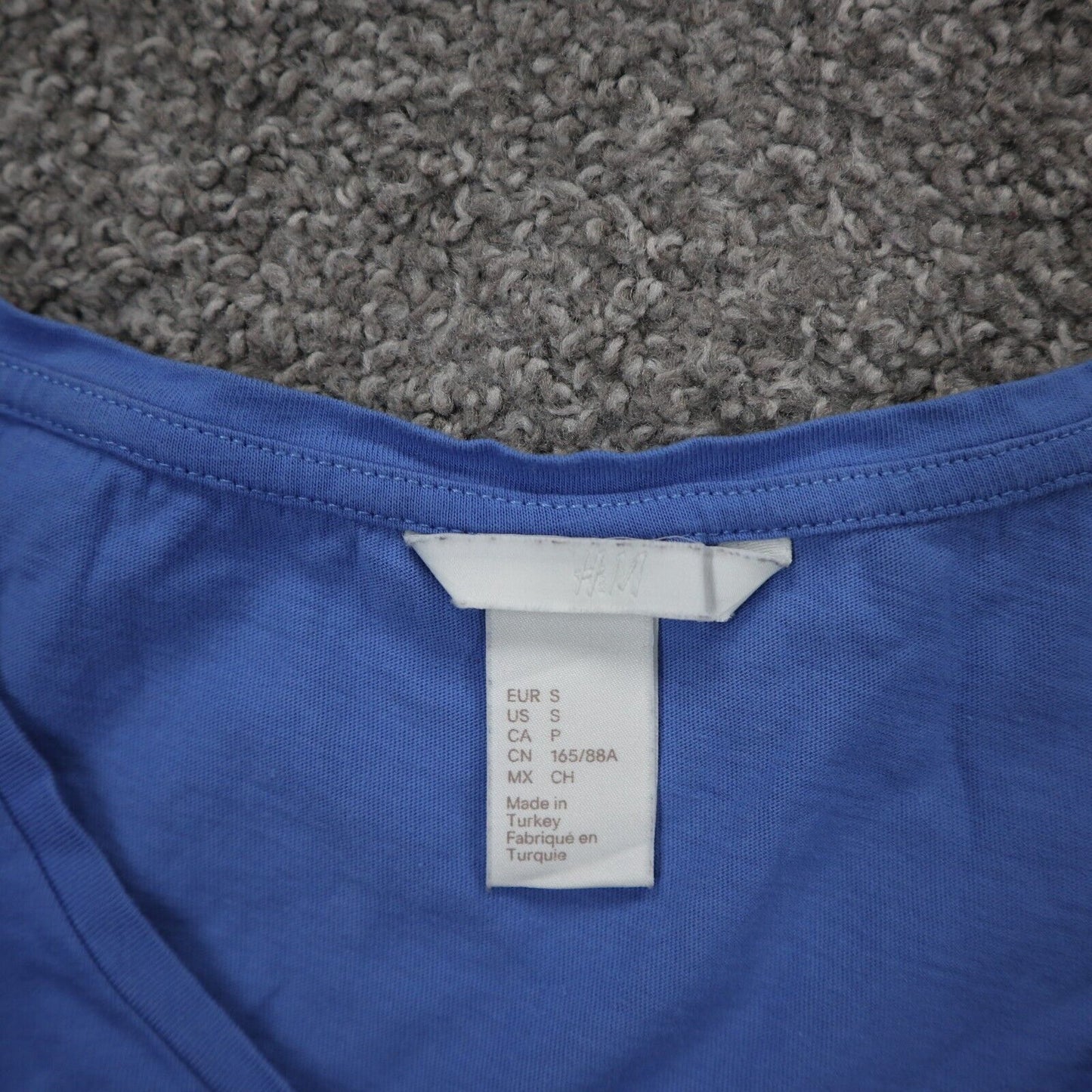 H&M Women Pullover Blouse Top Ruffle Cap Sleeve Round Neck Solid Blue Size Small