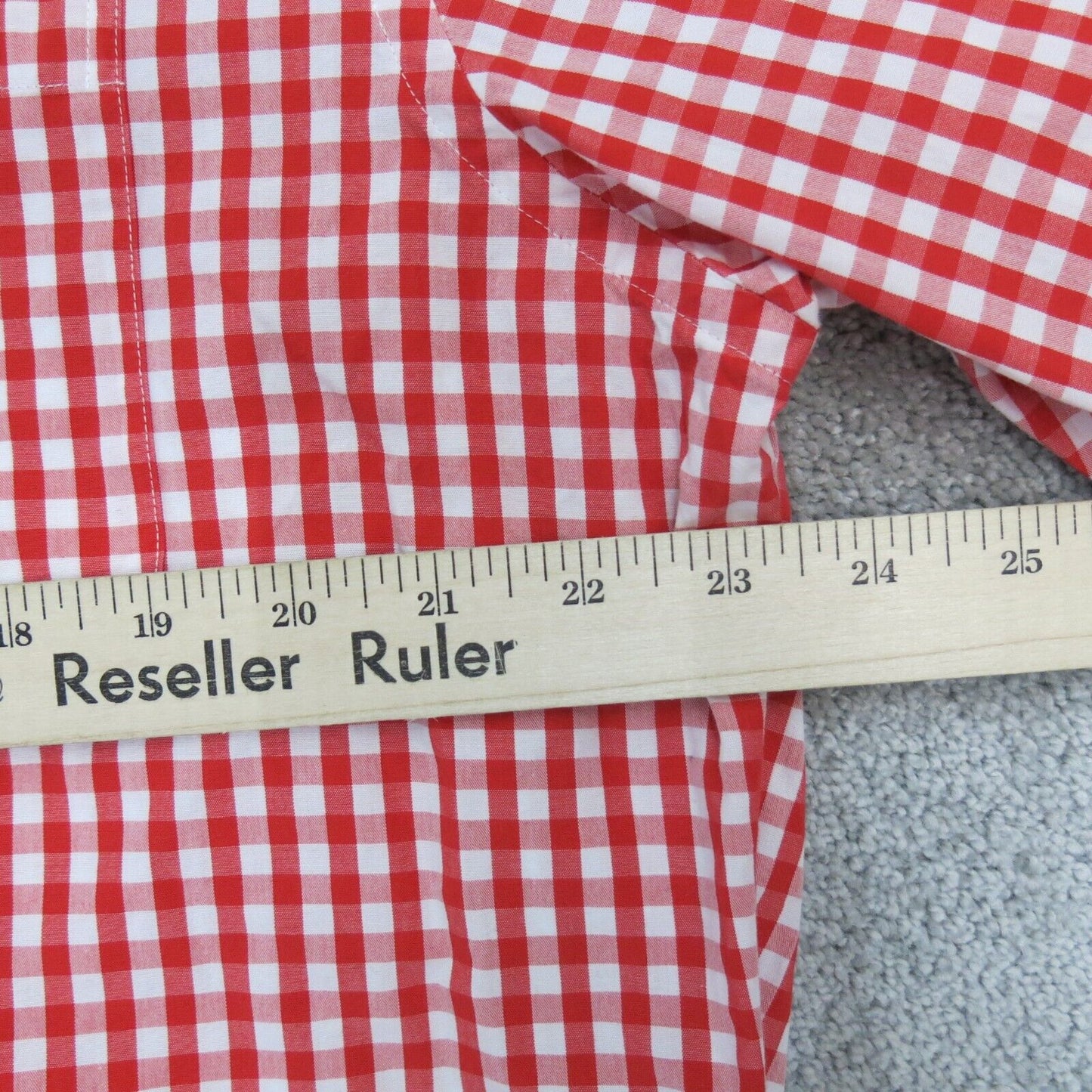 Lands End Mens Shirt Button Down Gingham Shirt Tailored Fit Red White Size 17-35