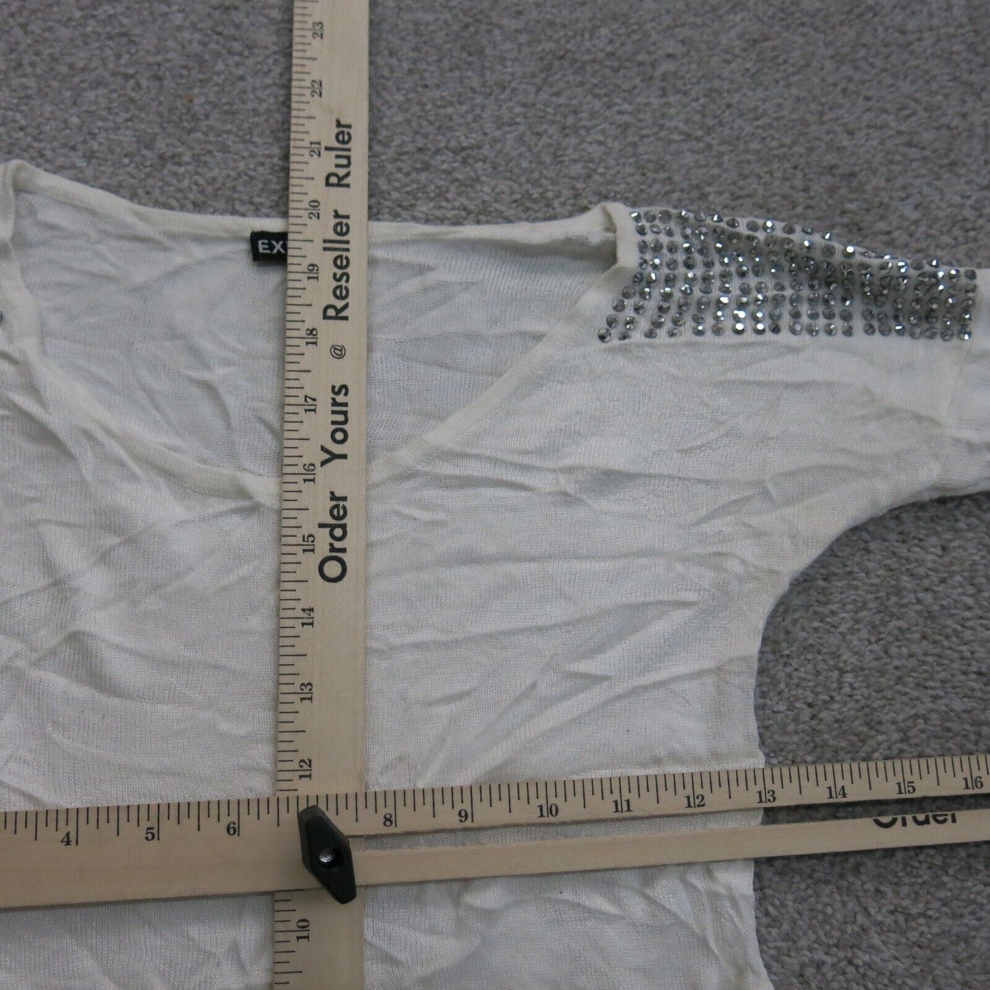 Express Womens Embellished Blouse Top Boat Neck Long Sleeves Solid White Sz XS