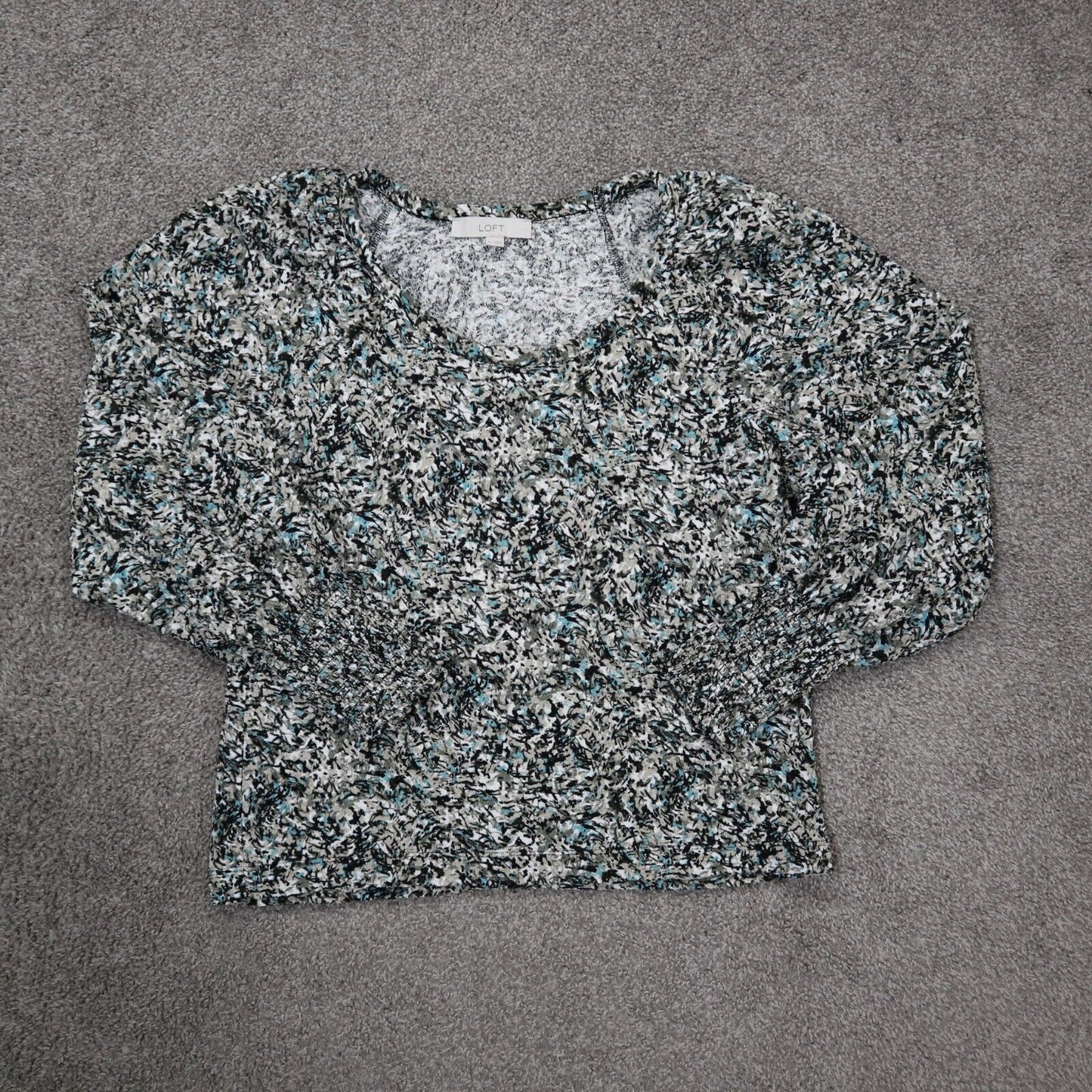 Loft Womens Blouse Top Round Neck Long Sleeves Animal Print Gray Size Medium