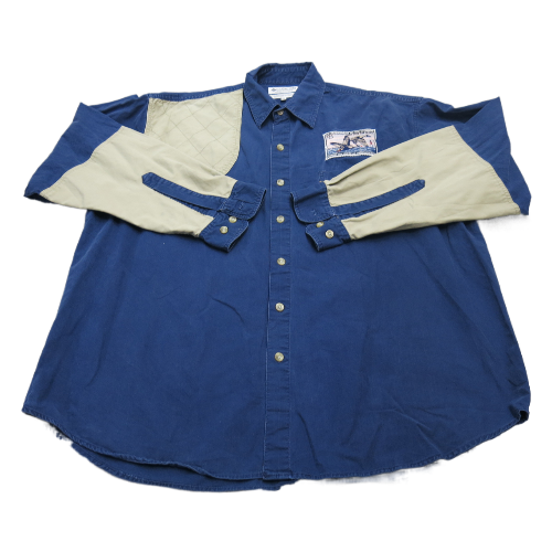 Columbia Mens Snap Button Shirt Denim 100% Cotton Navy Blue Beige Size X Large