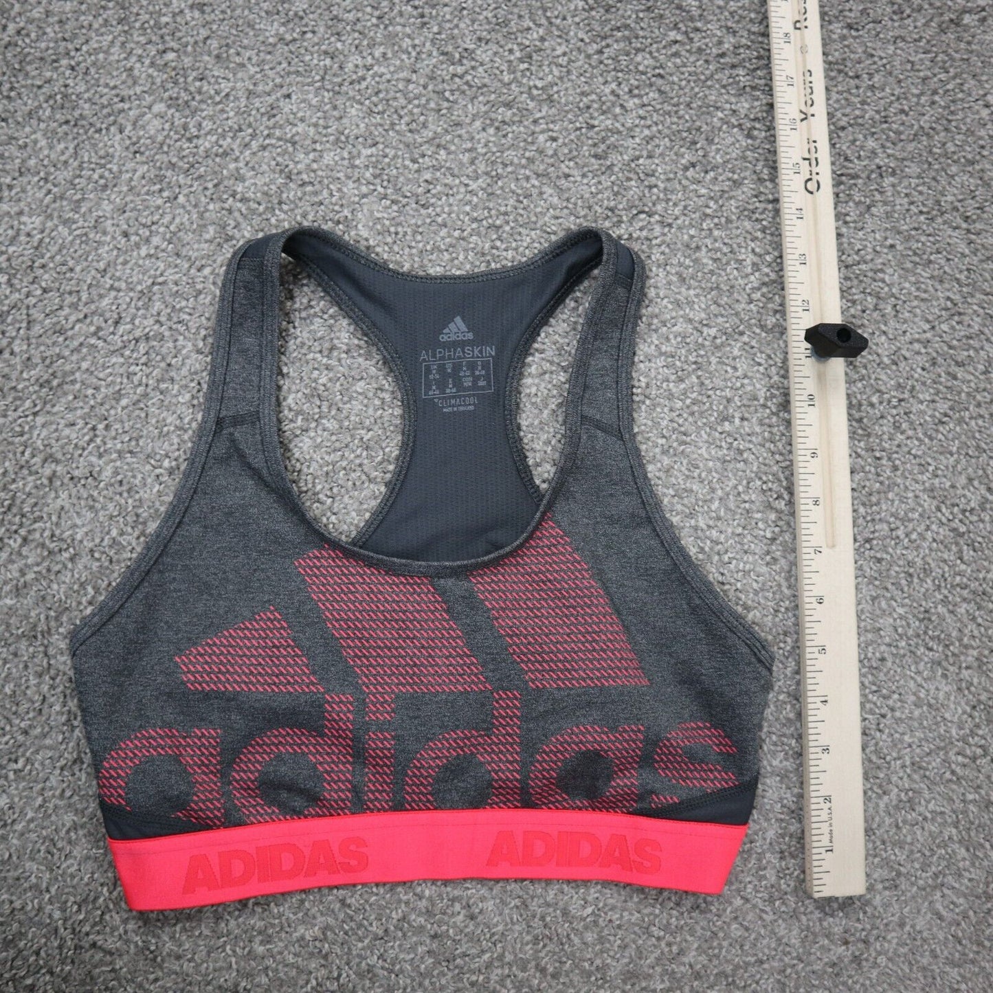 Adidas Womens Sports Bra Alpha Skin Climacool Logo Charcoal Black Size Medium
