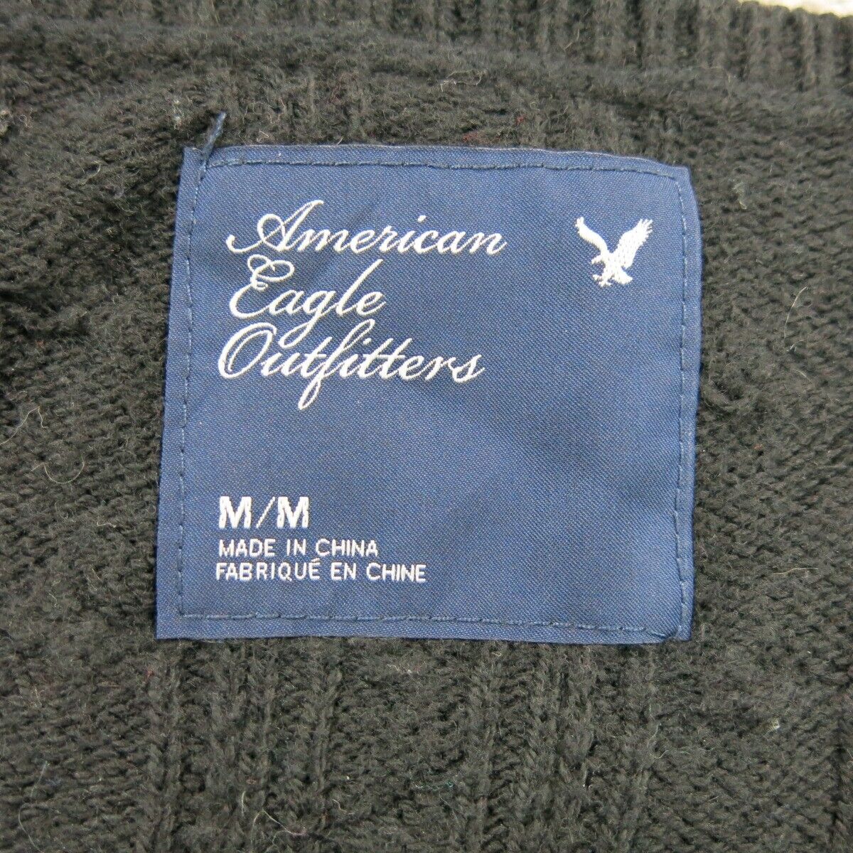 American Eagle Women Pullover Knitted Sweater Long Sleeve Logo Black Size Medium