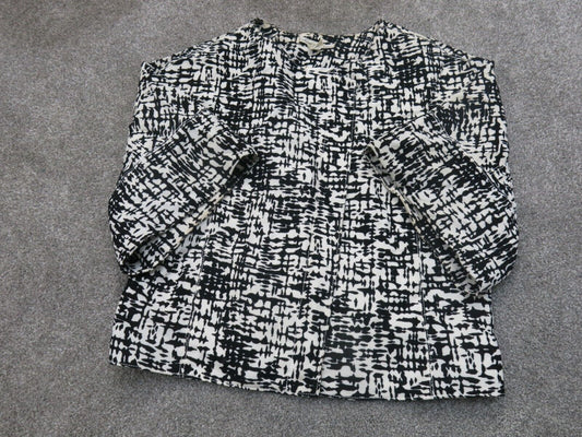 Kenneth Cole Womens Blouse Top Flare Sleeves Crew Neck Black White Size 4