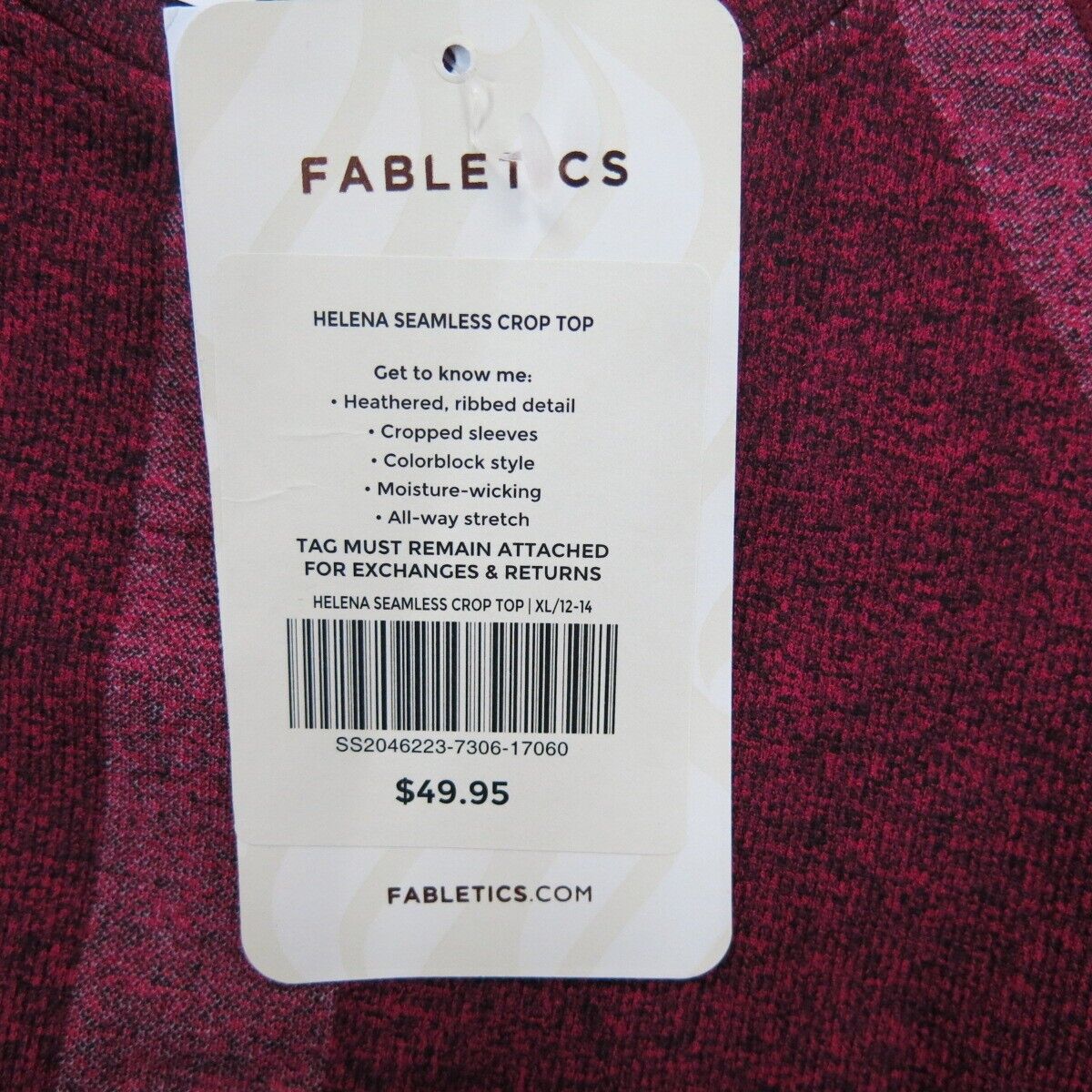 NWT Fabletics Womens Pullover Crop Sweater Crew Neck Half Sleeve Dark Pink XL