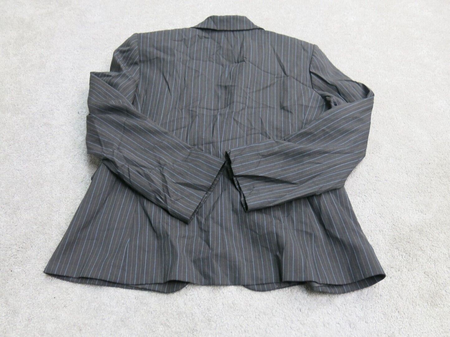 Tahari Womens Blazer Coat Single Breasted Long Sleeves Striped Black Size 14P