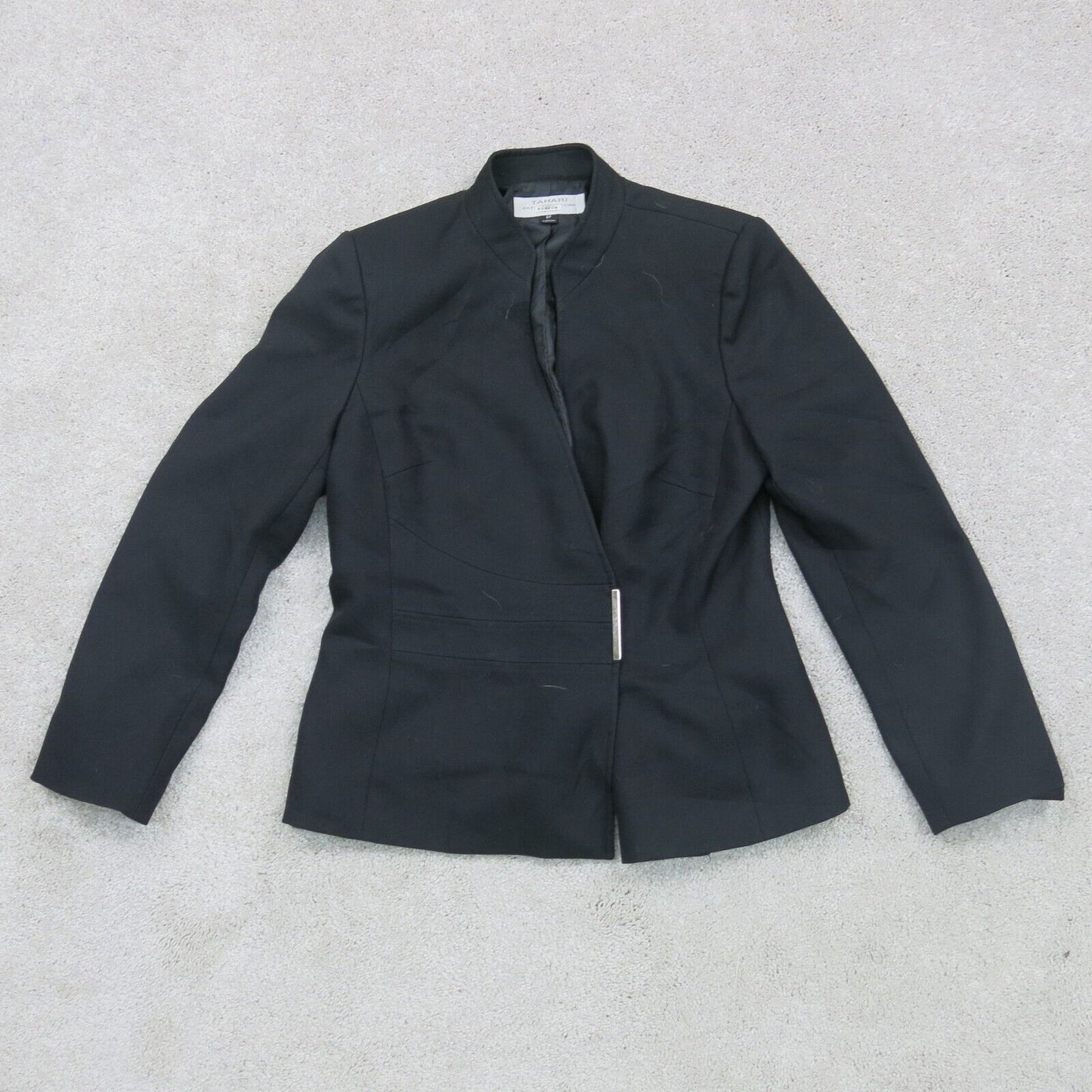 Tahari Womens Single Breasted Blazer Coat Long Sleeve Pocket Black Size 8P