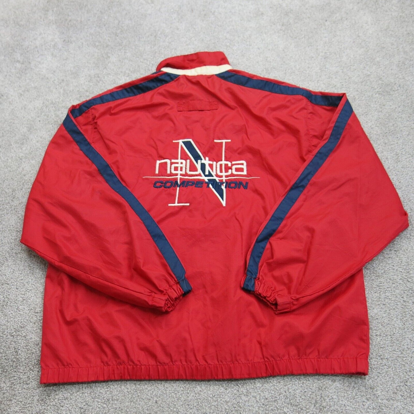 Nautica Mens Jacket Full Zip Up Mock Neck Pockets Competition Logo Red SZ Large