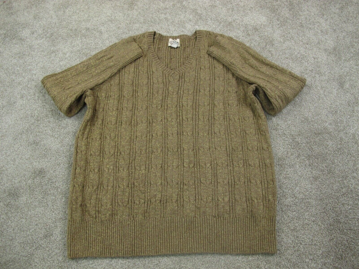 St Johns Bay Womens Pullover Sweater V Neck Long Sleeve Cotton Green Brown SZ 2X