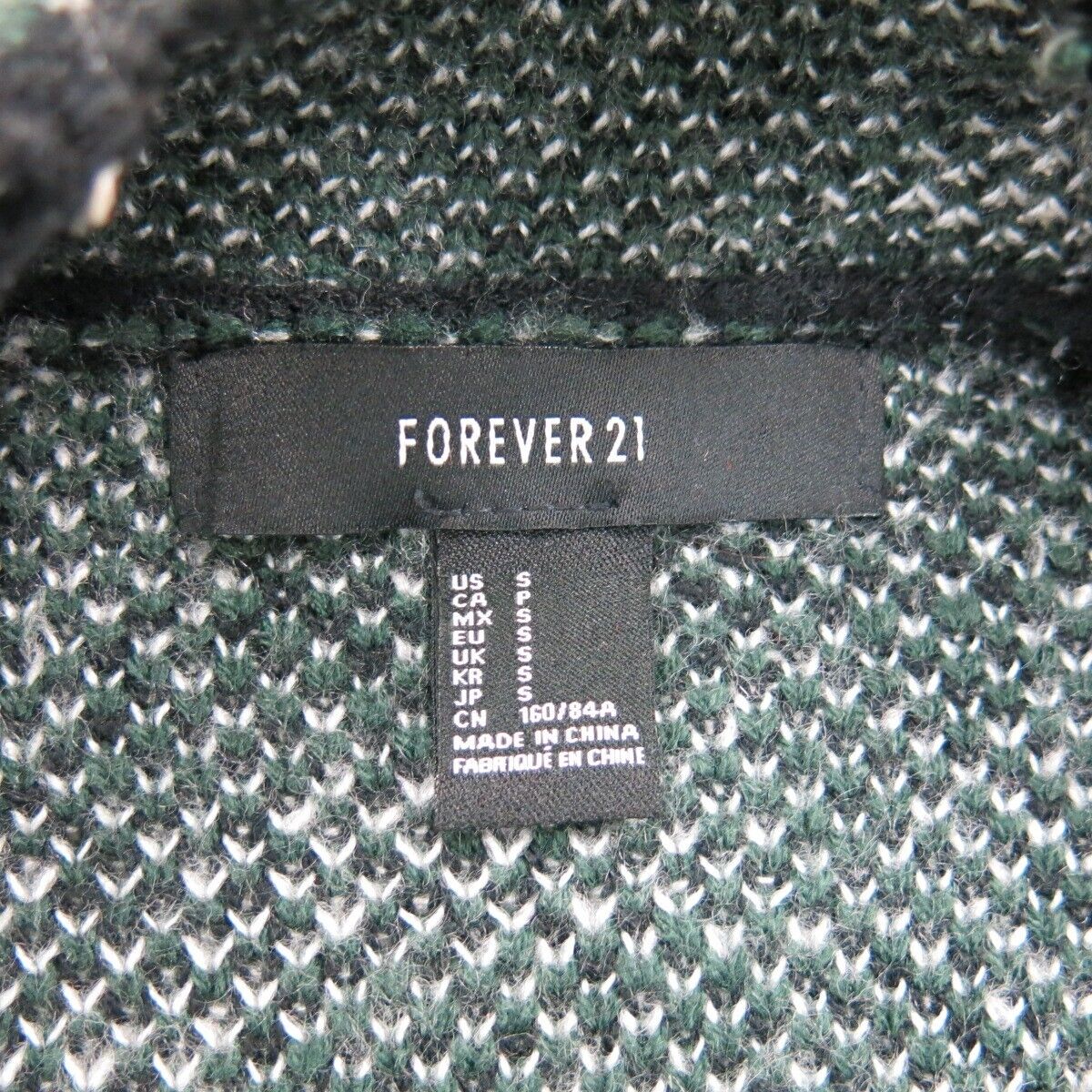 Forever 21 Womens Cardigan Sweater camouflage Knitted Long Sleeve Green White S