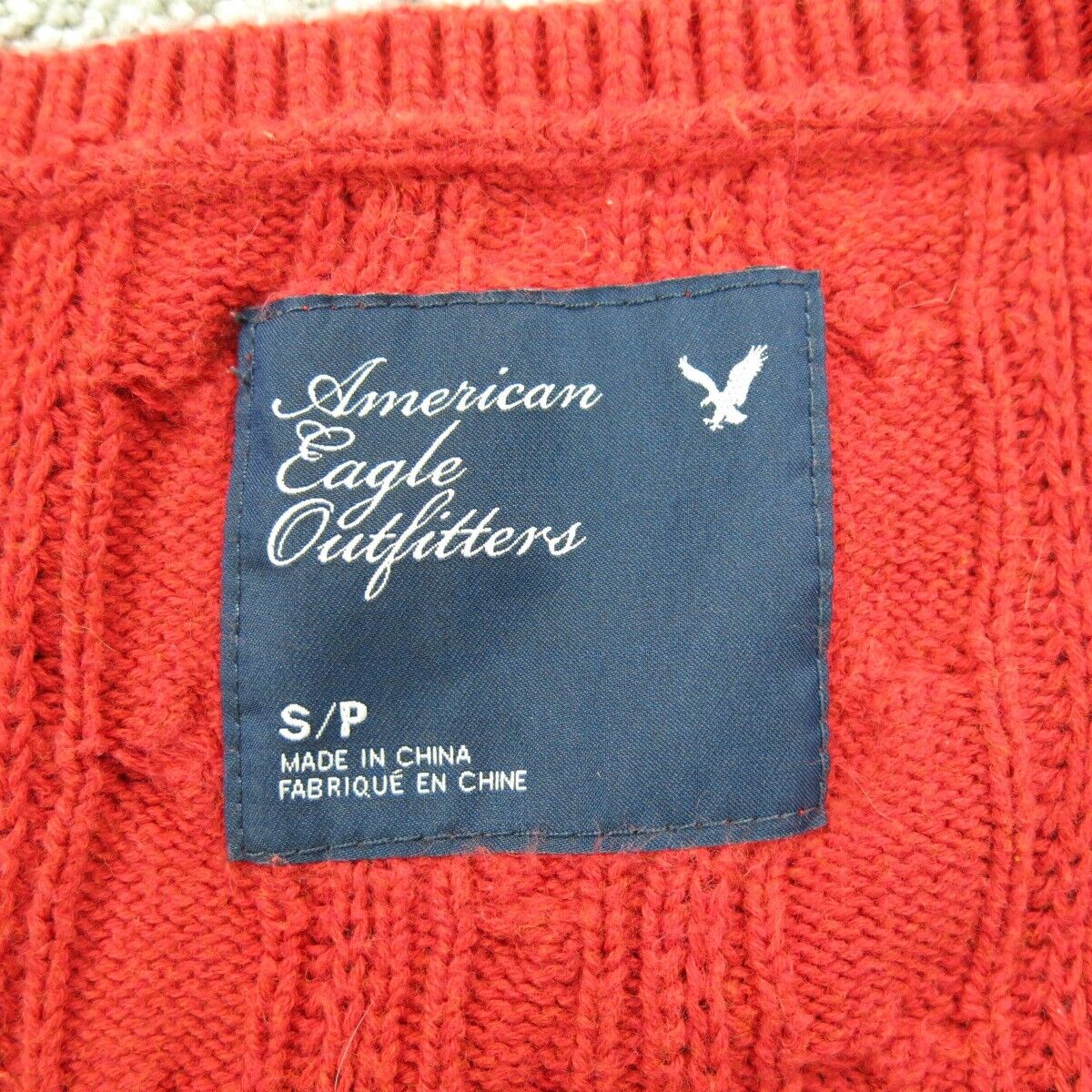 American Eagle Womens Pullover Sweater Knitted Long Sleeves V Neck Red Size S/P