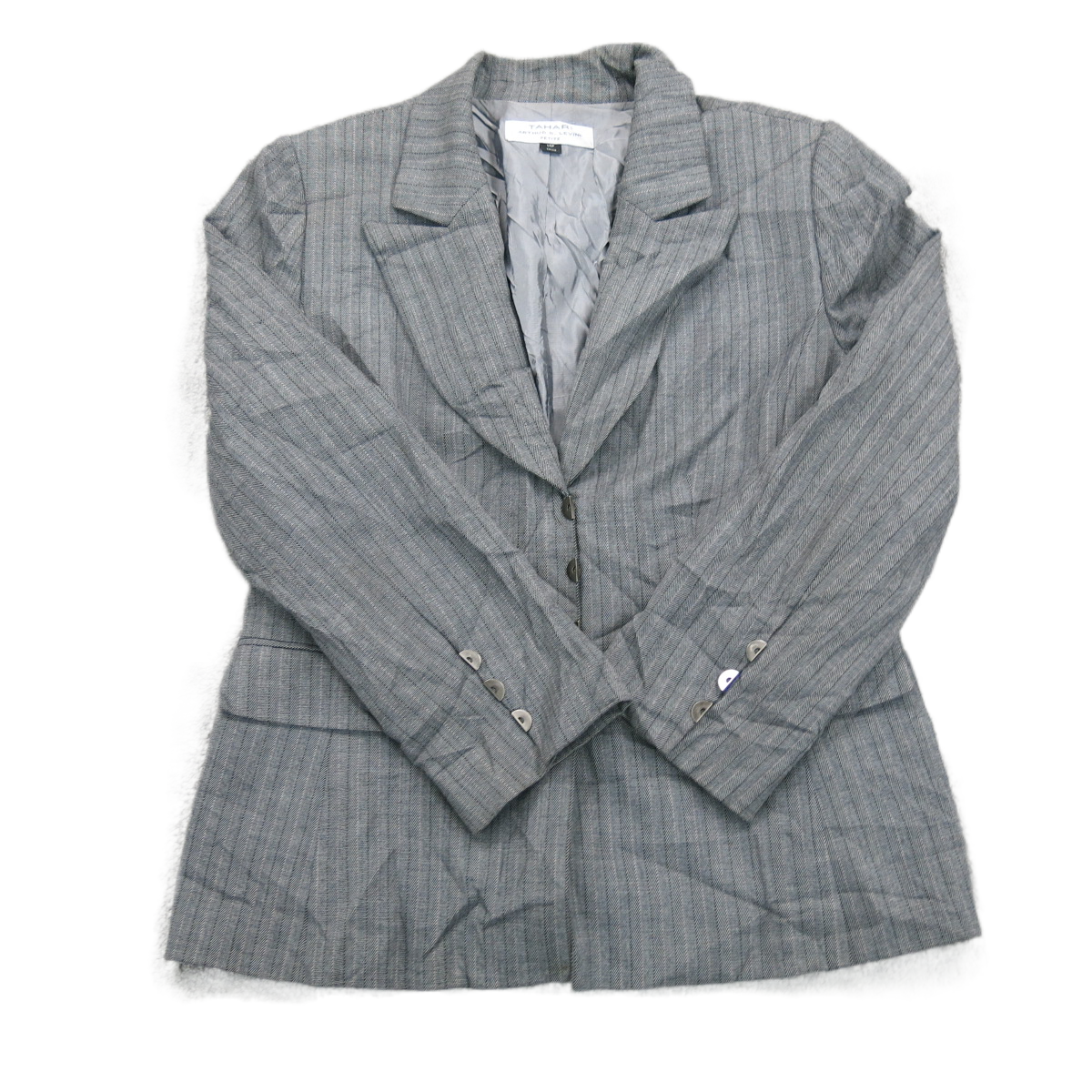 Tahari Womens Blazer Coat Pin Striped Single Breasted Pockets Gray Size 14P