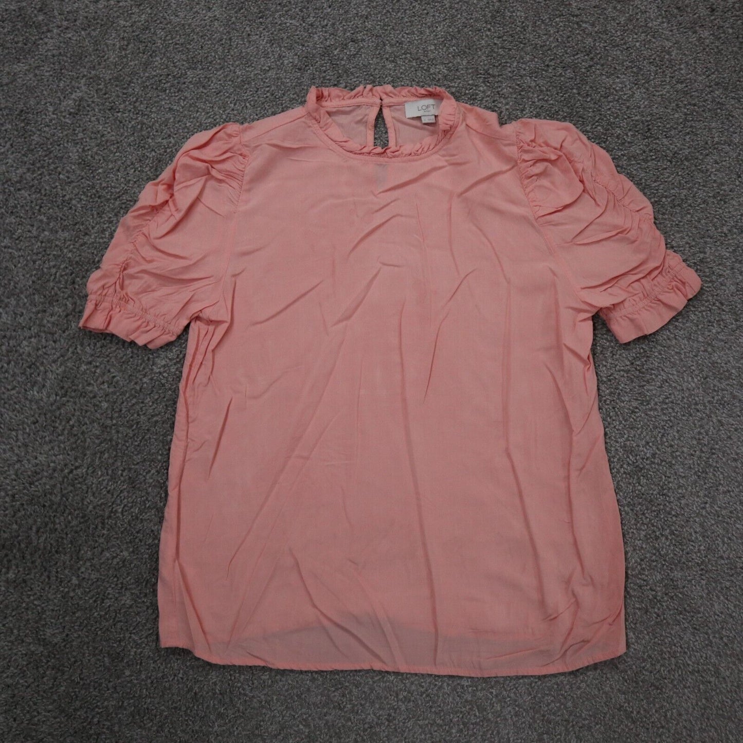 Loft Womens Casual Blouse Top Ruched Short Sleeves Round Neck Pink Size Small