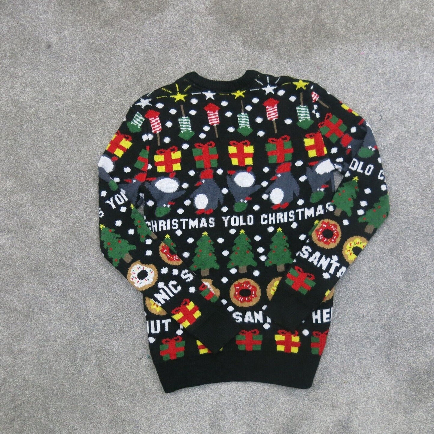 Divided H&M Mens Sweater Christmas Print Long Sleeves Crew Neck Black Size Small