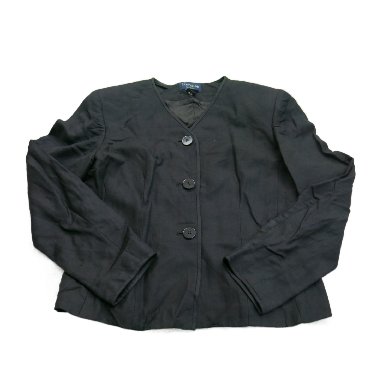 ANN Taylor Women Scrub Jacket Single Breasted Long Sleeve Black Size 6 Petite