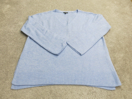 Express Womens Pullover Knitted Sweater Sleeves V Neck Light Blue Size Large