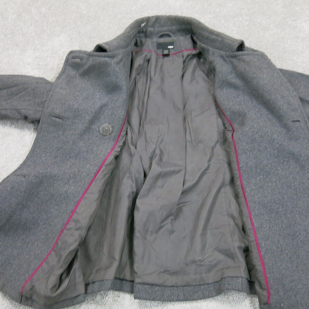 H&M Womens Pea Coat Jacket Tie Waist Long Sleeves Pockets Black Size US 16