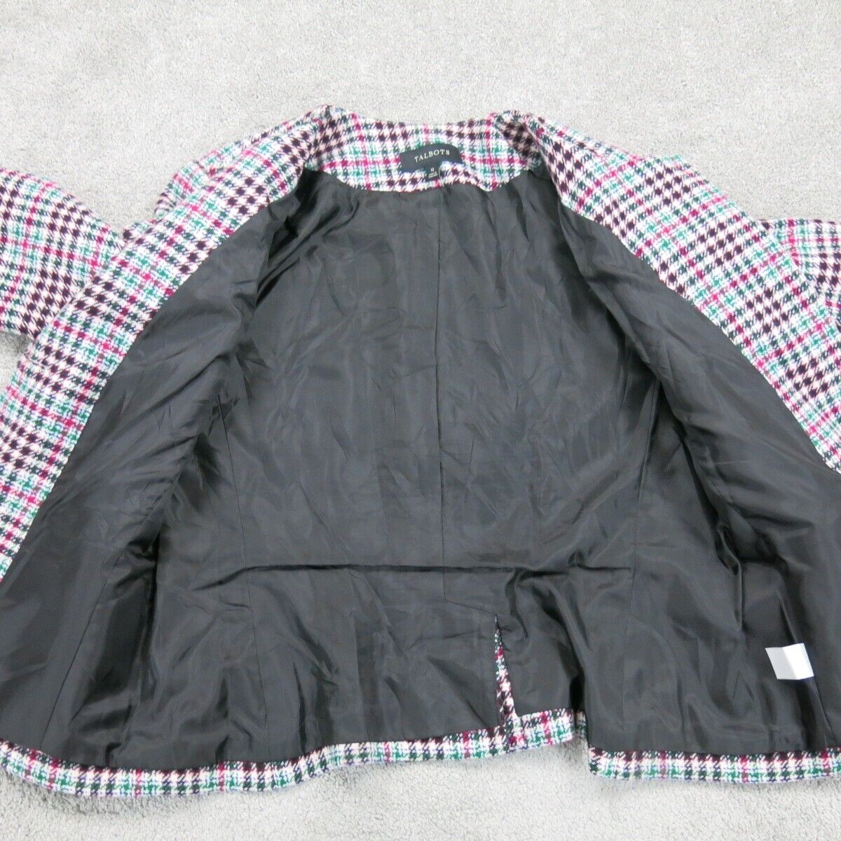 Talbots Women Tweed Coat Jacket Front Button Long Sleeve White Red Size 12