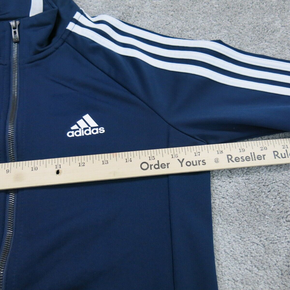 Adidas Women Track Jacket Full Zip Up Long Sleeve Mock Neck 3 Striped Blue SZ XS