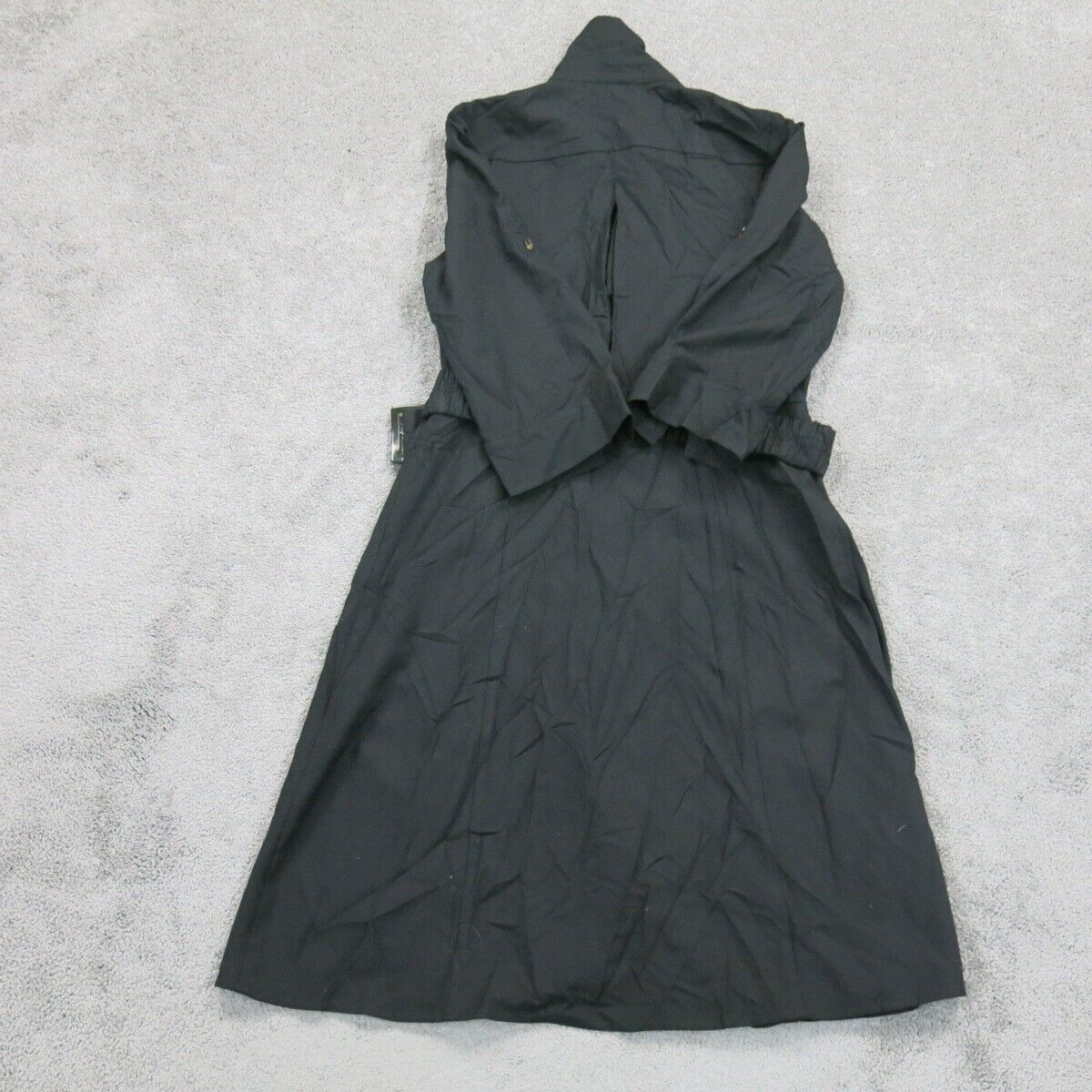 Ann Taylor Womens Trench Coat Front Button 3/4 Sleeve Belt Waist Black Size 6