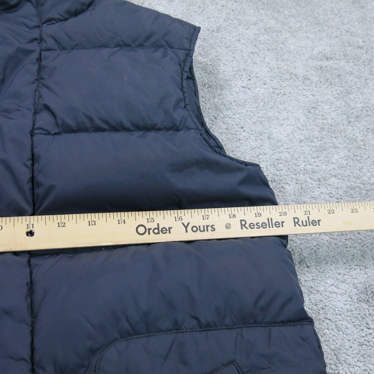 Lands End Mens Puffer Vest Jacket Mock Neck Pockets Front Button Blue Size Small
