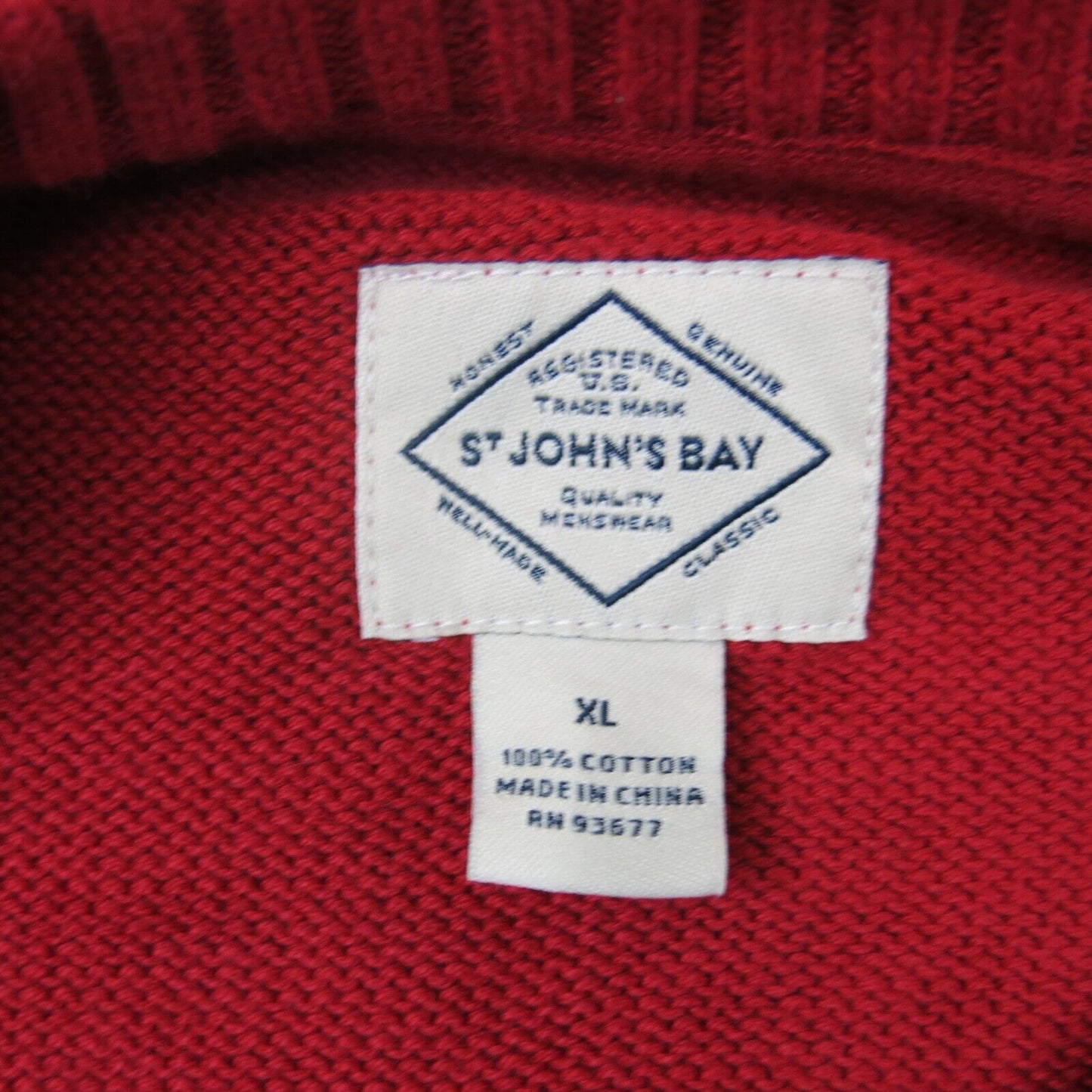 St Johns Bay Mens Pullover Sweater Reindeer Long Sleeves Crew Neck Red Size XL