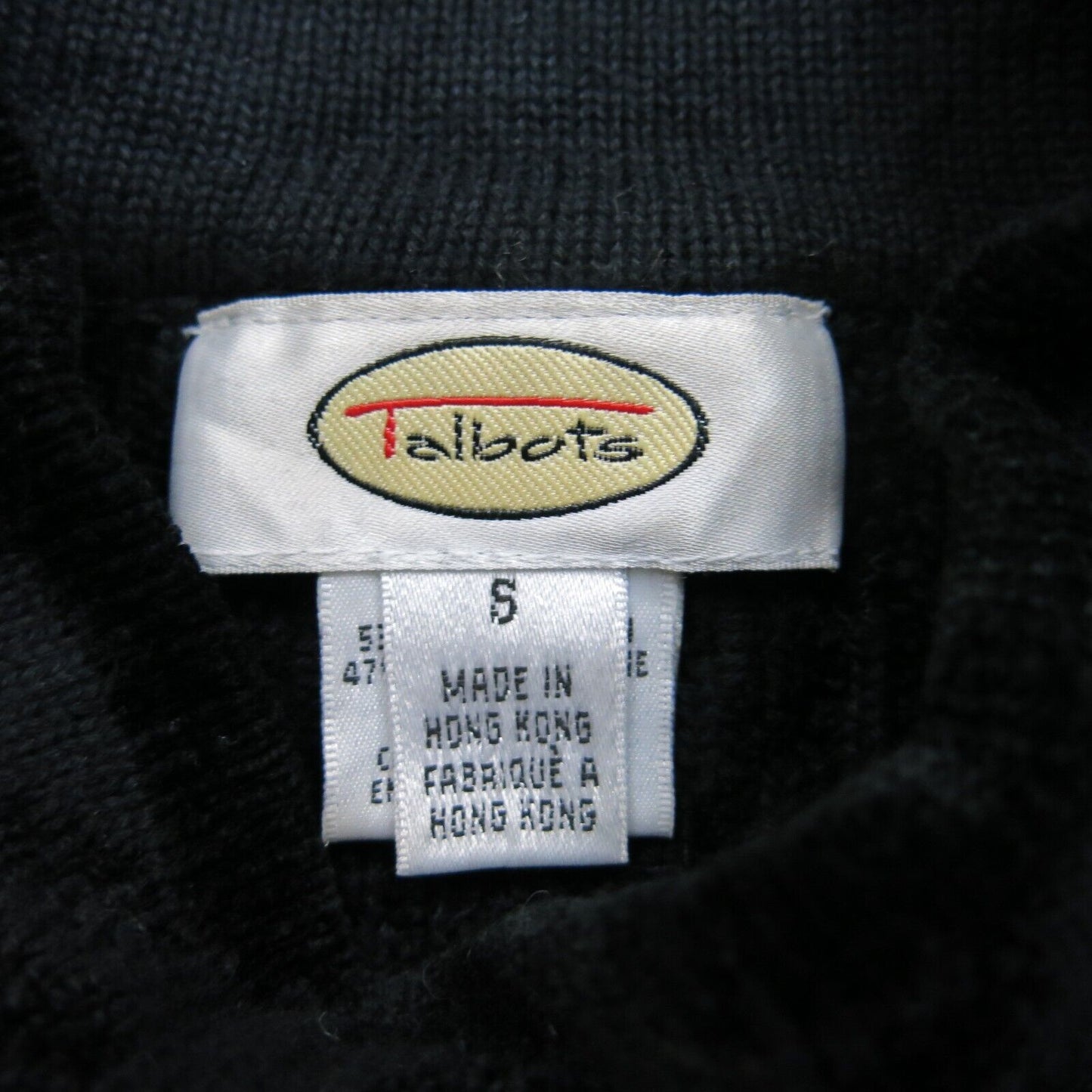 Talbots Womens Pullover Sweater Mock Neck Long Sleeve Geometric Black Size Small