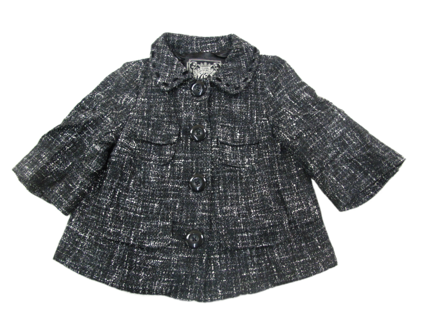 Guess Womens Blazer Coat Half Sleeves Front Button Pockets Tweed Black Size XS