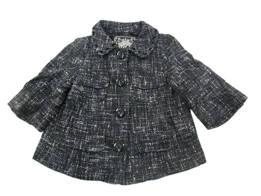 Guess Womens Blazer Coat Half Sleeves Front Button Pockets Tweed Black Size XS