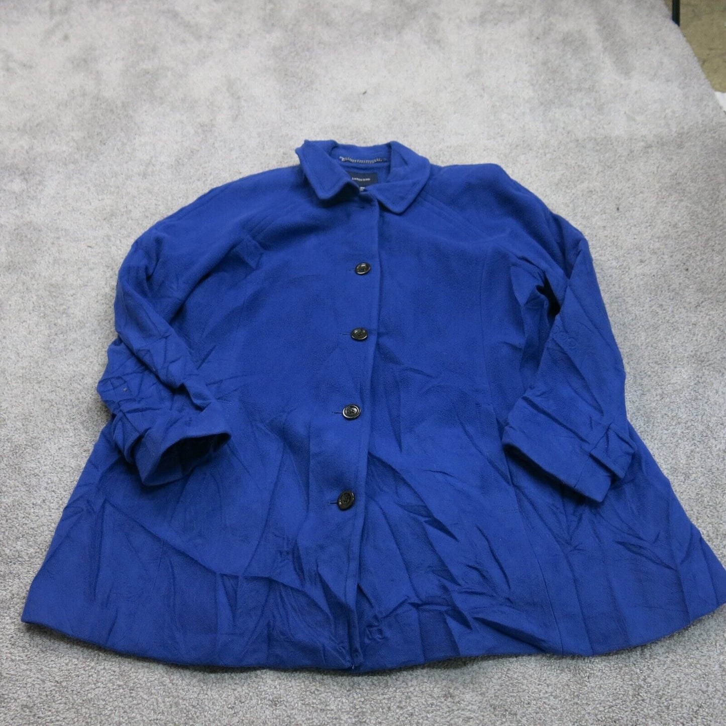 Lands End Womens Trench Coat Front Button Long Sleeves Pockets Blue Size 18W
