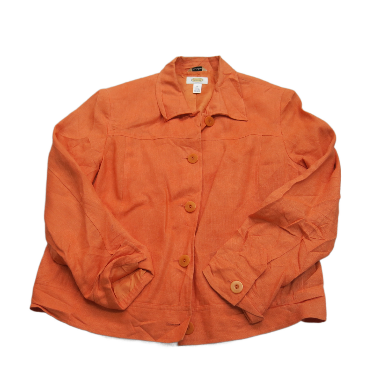 Talbots Women Shirt Jacket Front Button Long Sleeves Collard Neck Orange Size 12