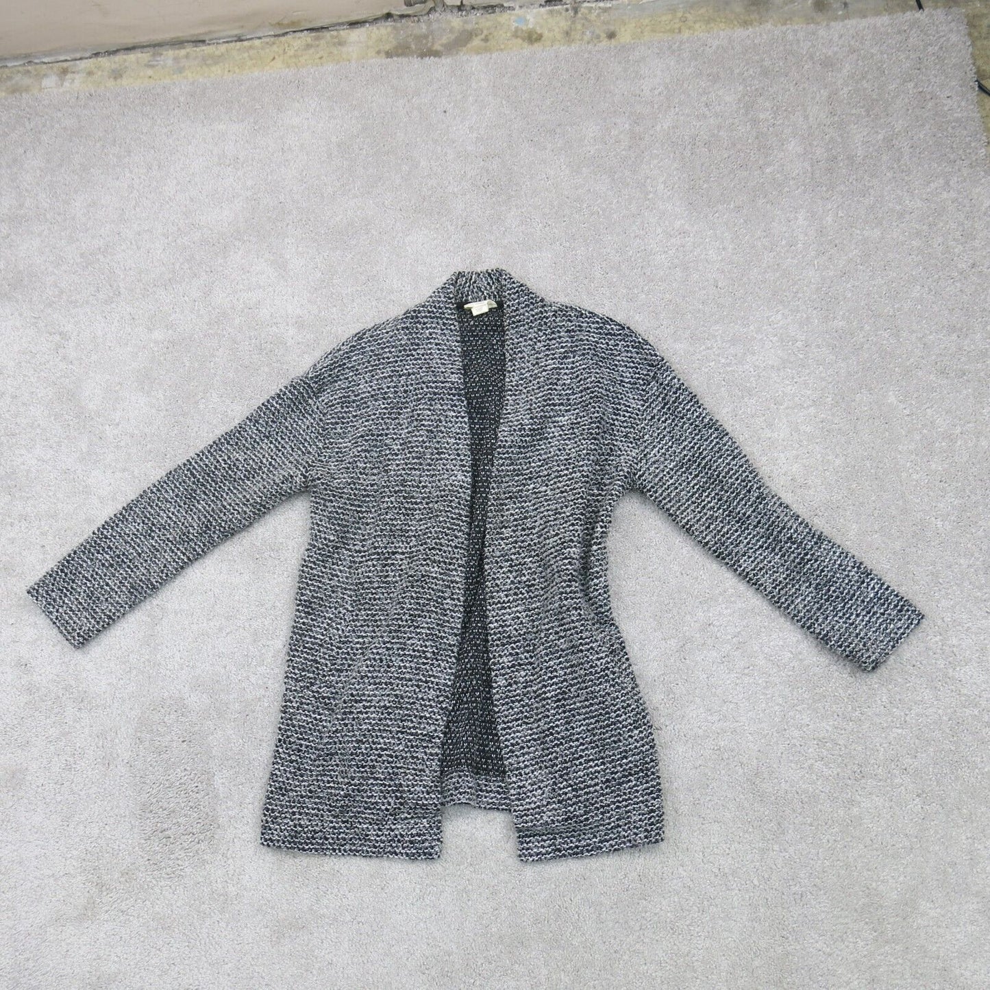 Loft Womens Cardigan Sweater Lounge Open Front Long Sleeves Black Gray SZ Small