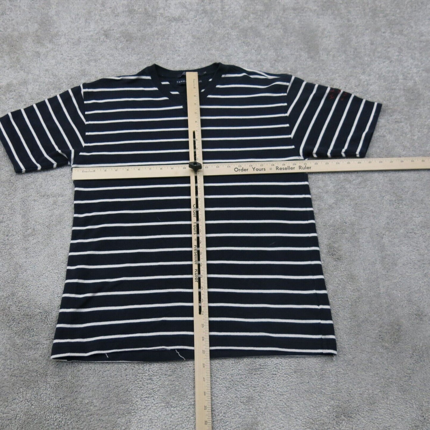 Tommy Hilfiger Mens V Neck T Shirt Striped Short Sleeves Navy Blue White Size M