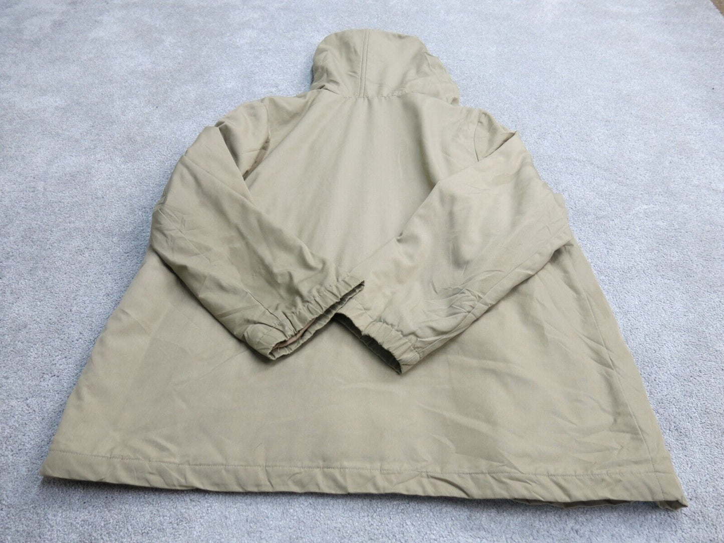 London Fog Mens Long Hooded Coat Front Button Long Sleeves Pockets Beige Size 18