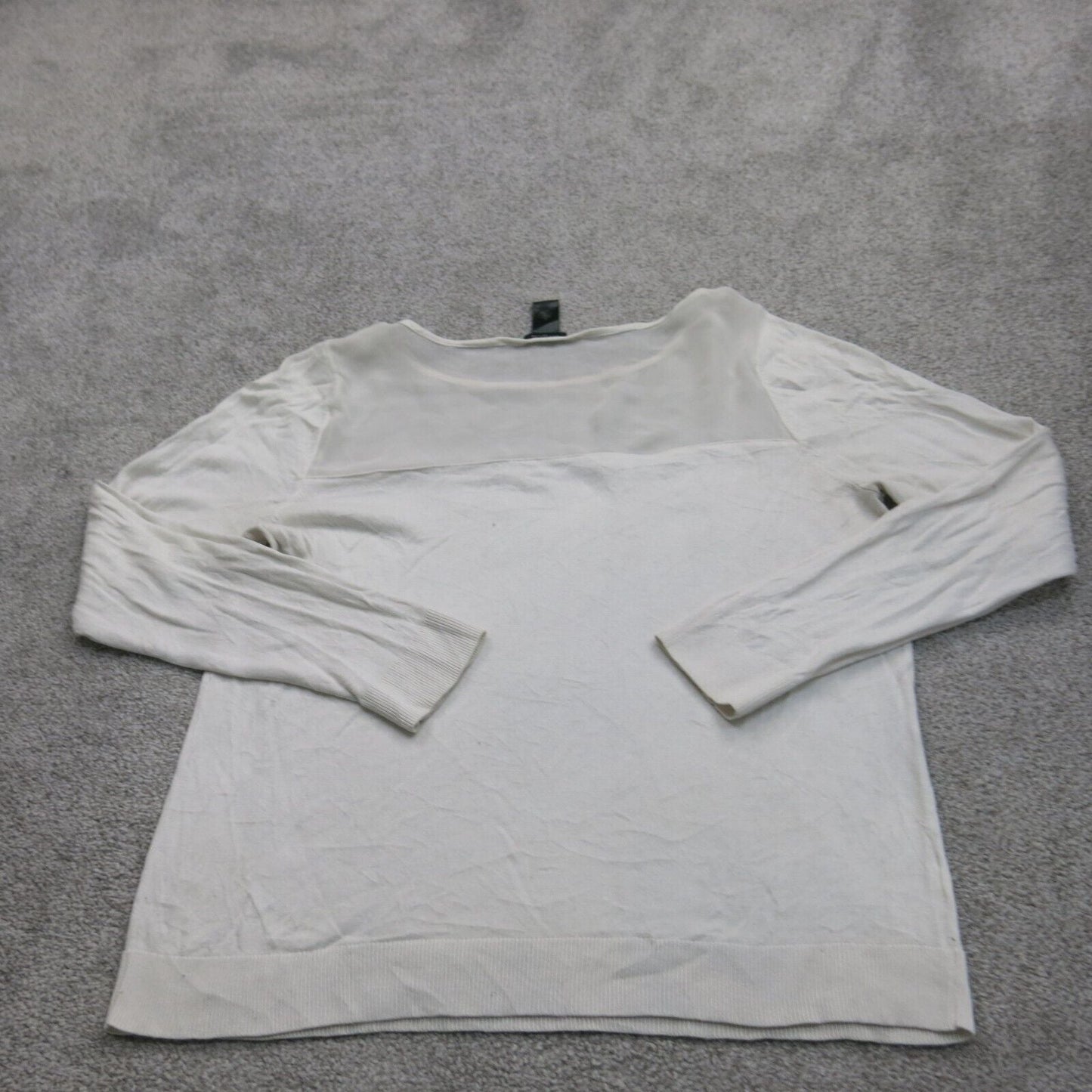 Ann Taylor Womens Blouse Top Crew Neck Long  Sleeves Off White Size X Large
