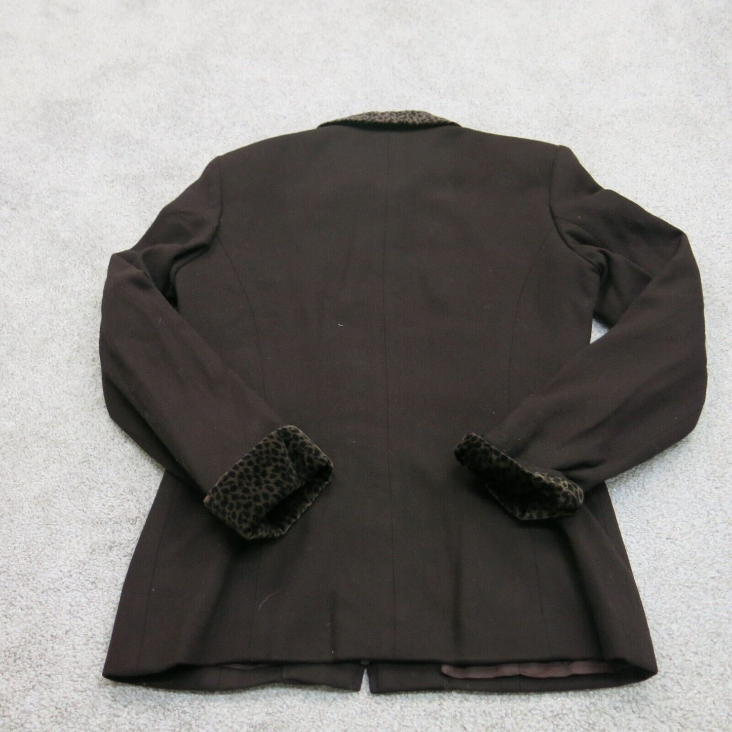 Express Womens Full Zip Jacket Long Sleeves Leopard Collar Dark Brown Size 5/6