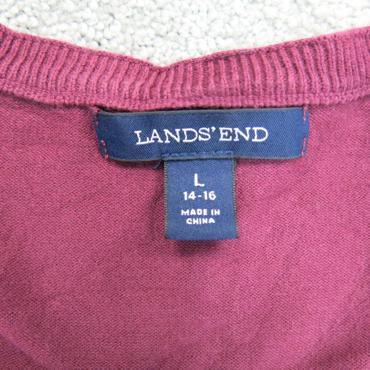 Lands End Womens Cardigan Sweater Knitted Font Button Long Sleeve Maroon Size L