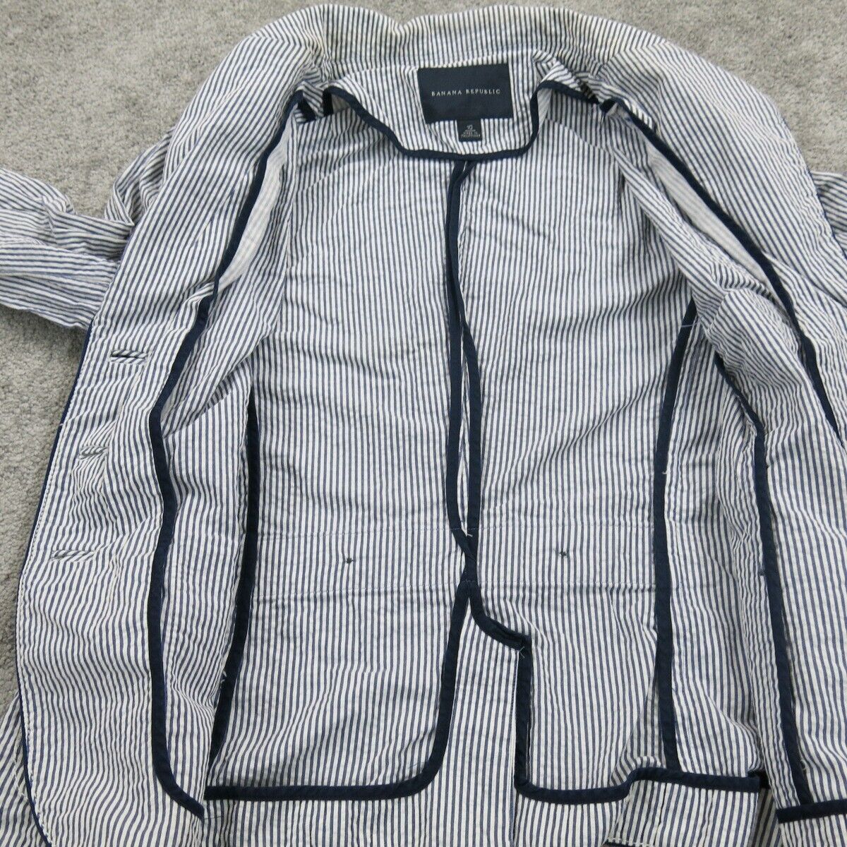 Banana Republic Womens Striped Blazer Coat Single Breasted Pockets Blue White 10