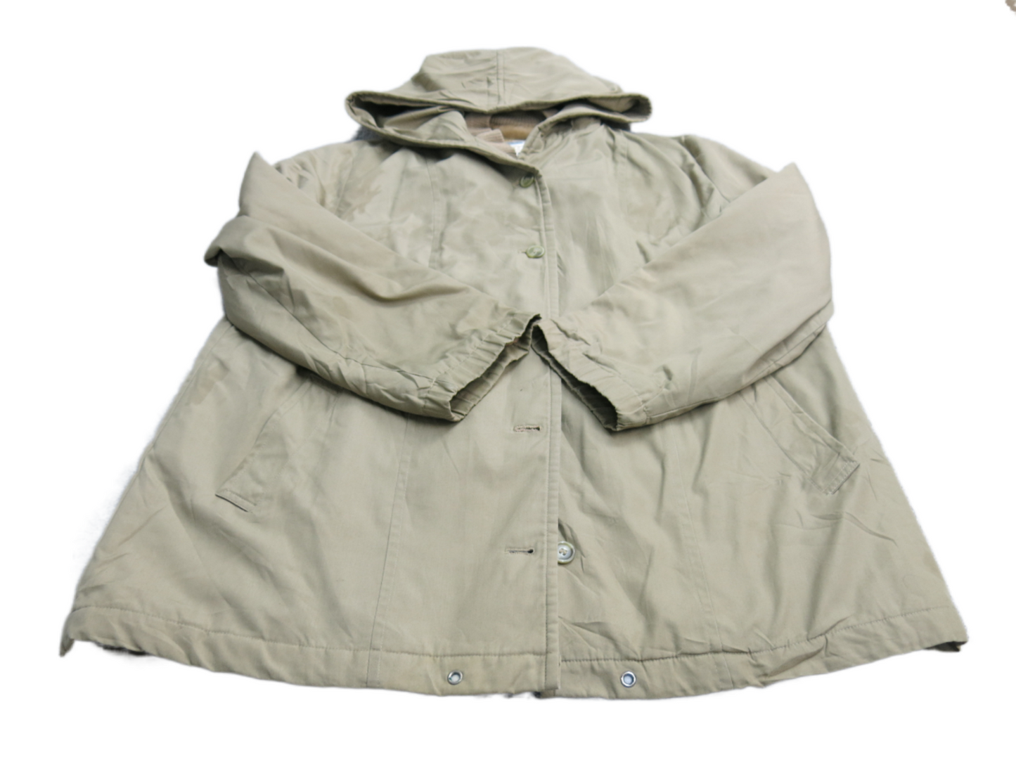 London Fog Mens Long Hooded Coat Front Button Long Sleeves Pockets Beige Size 18