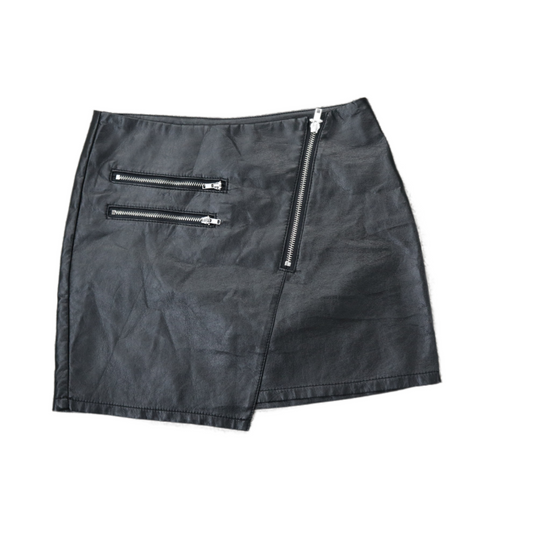 H&M Divided Womens Leather Mini Skirt Side Zipper Pockets Black Size 2