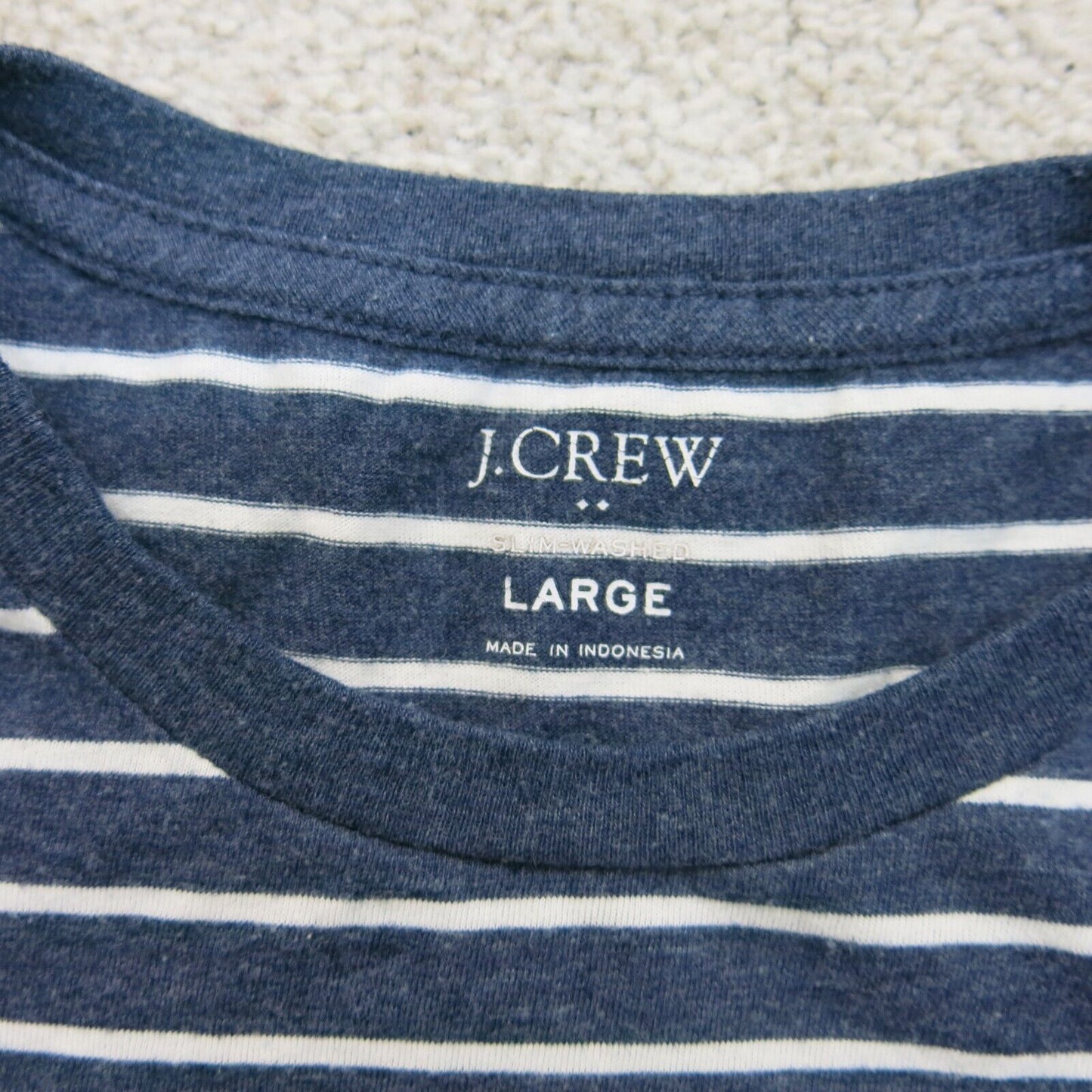 J. Crew Mens Crew Neck T Shirt Cap Sleeve Slim Washed Striped Blue White Large