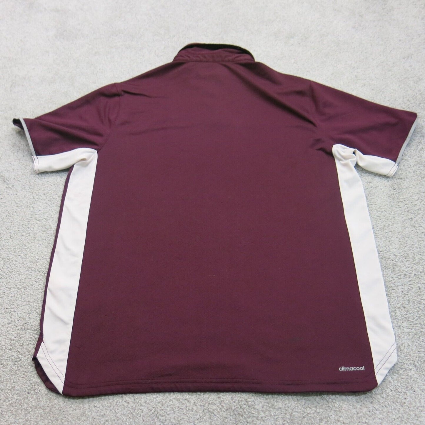 Adidas Mens Polo Shirt Short Sleeves Side Slit Front Button Maroon Size Large