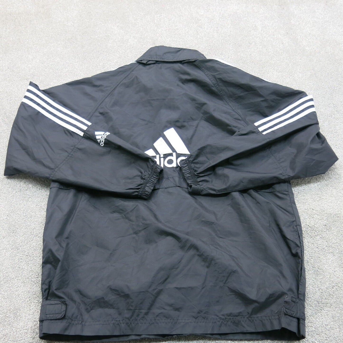 Adidas Mens Bomber Jacket Full Zip Mock Neck Long Sleeve 3 Striped Black Size M