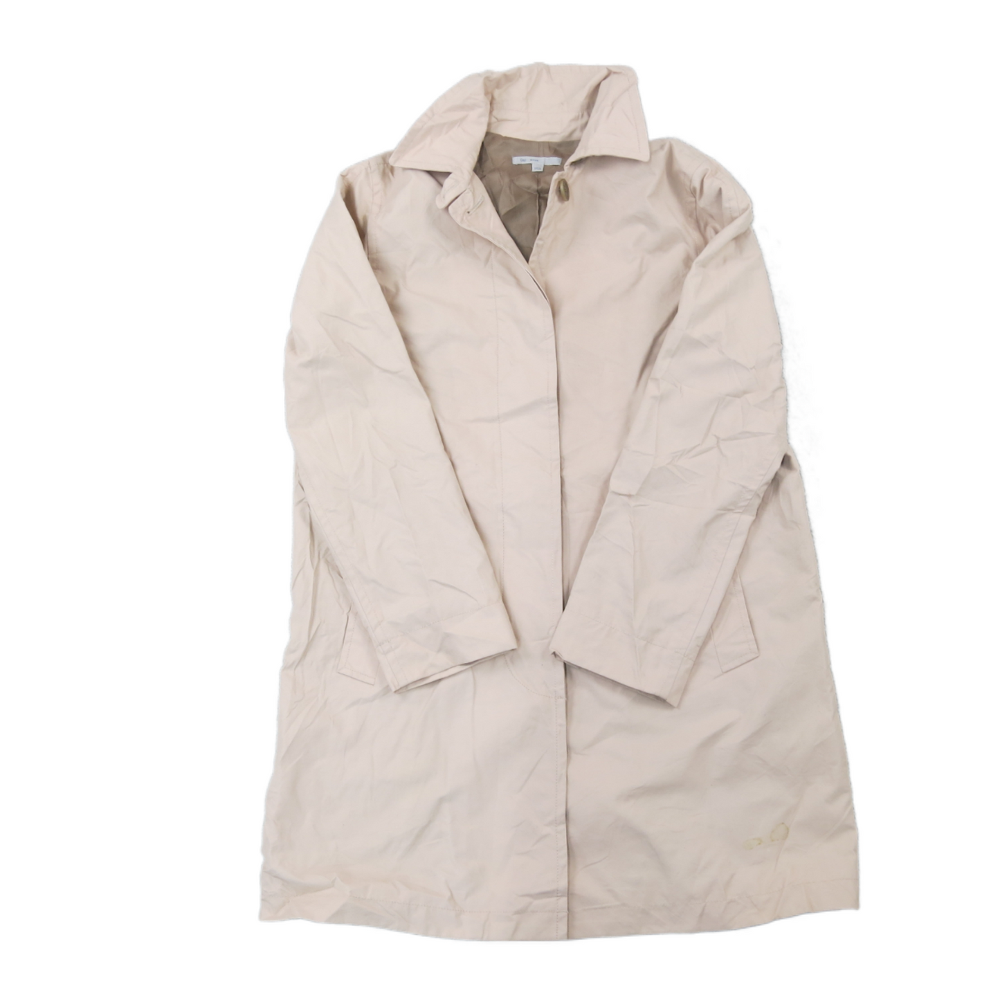 Gap Womens Long Raincoat Button Front Collared Pockets Ivory Size Medium