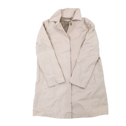 Gap Womens Long Raincoat Button Front Collared Pockets Ivory Size Medium