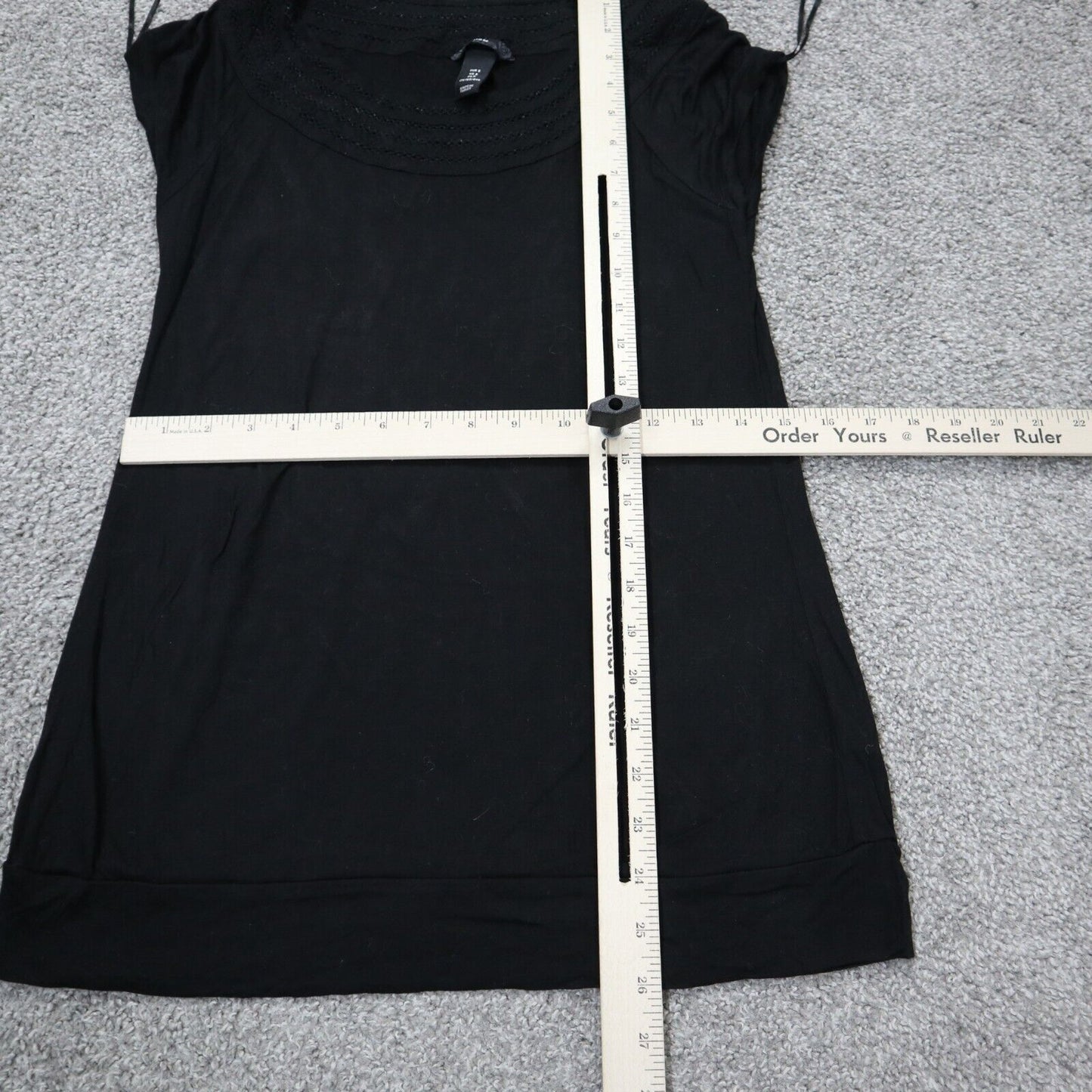 H&M Womens Long Blouse Top Boat Neck Cap Sleeves Solid Black Size Small