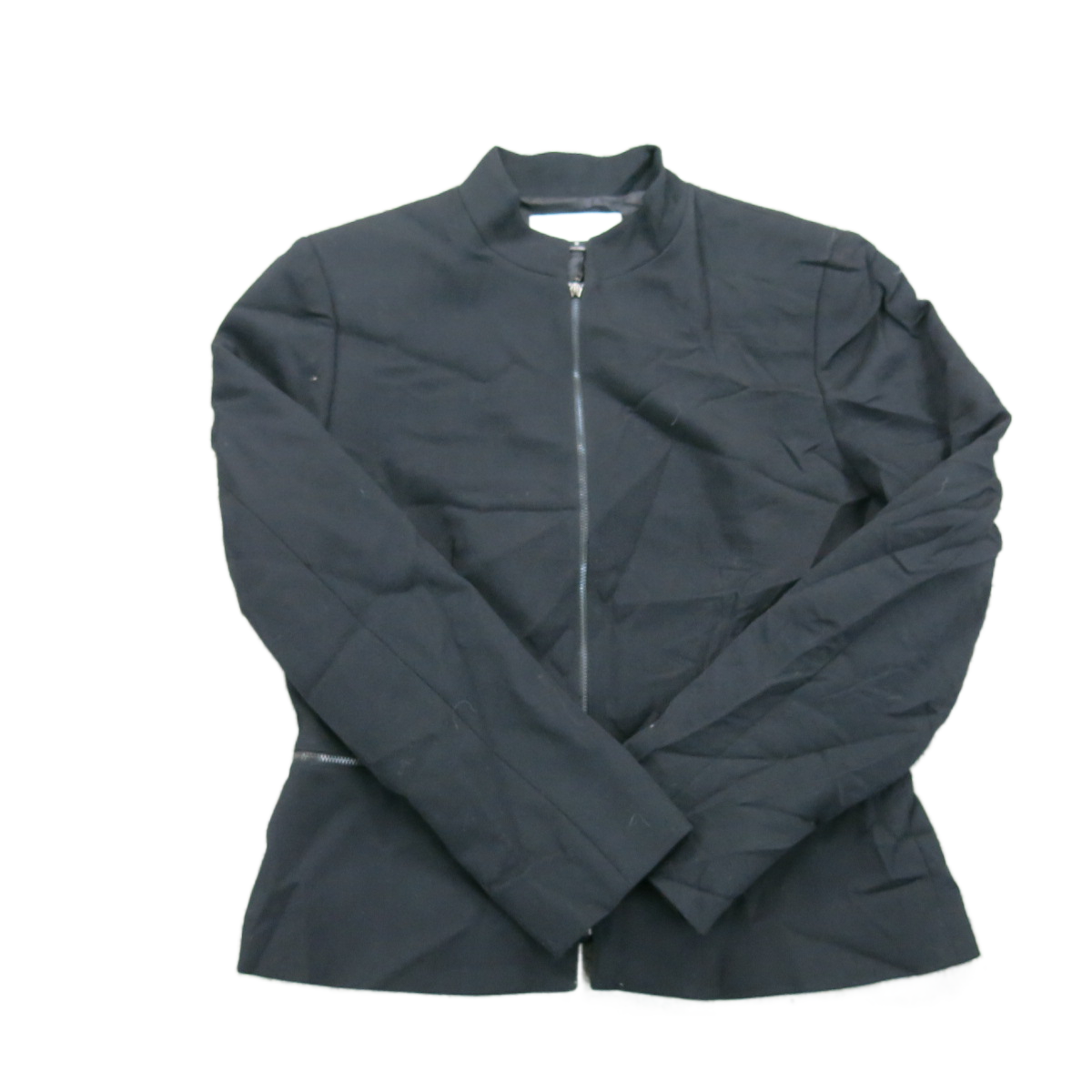 Tahari Womens Scrub Jacket Full Zip Up Mock Neck Zipper Pockets Black Size 8