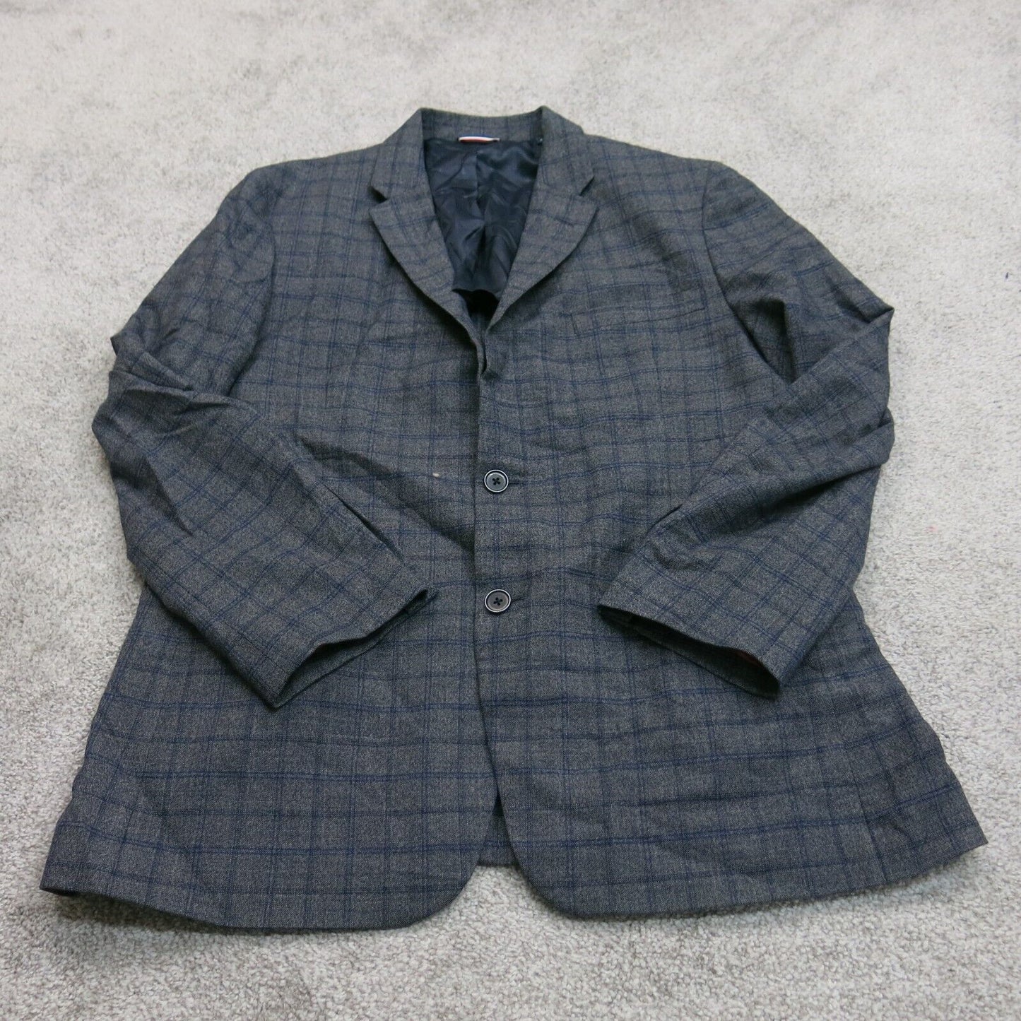Vintage Mens Check Blazer Jacket Long Sleeve Front Button Dark Gray Size 44L