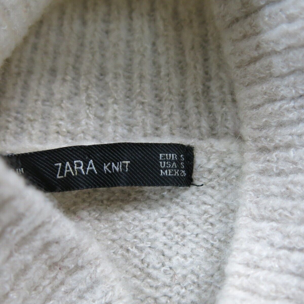 Zara Knit Womens Pullover Sweater Knitted Long Sleeves High Neck White SZ Small