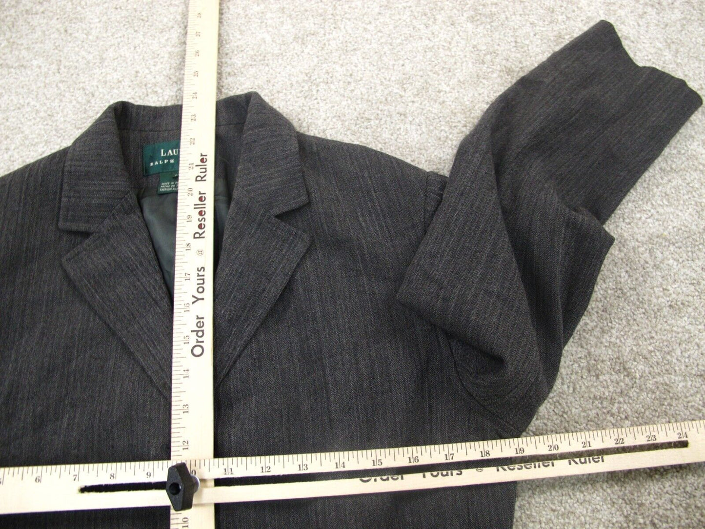 Lauren Ralph Lauren Womens Blazer Coat Single Breasted Pockets Black Gray SZ 14